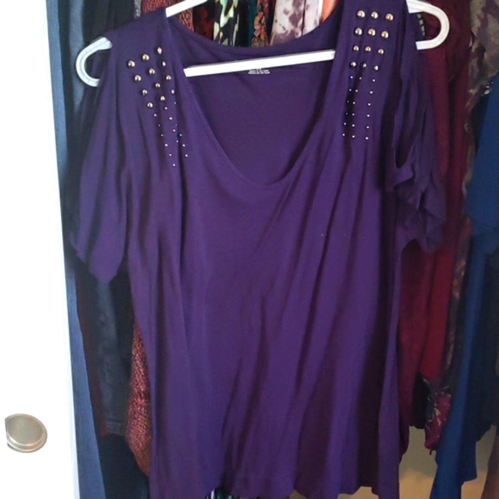 A.n.a. M Purple Cold Shoulder Embellished Top